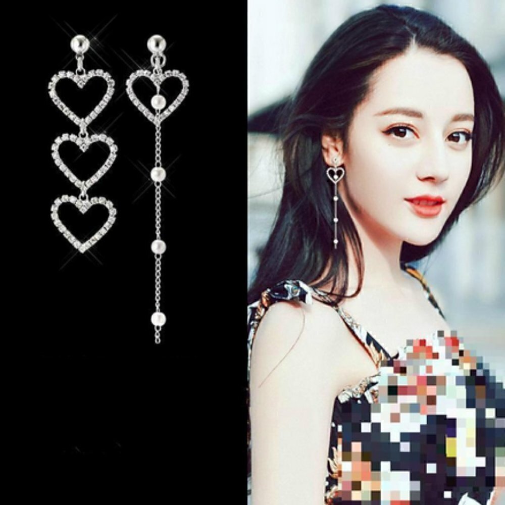 Asymmetric Earrings drop crystal heart jewelry